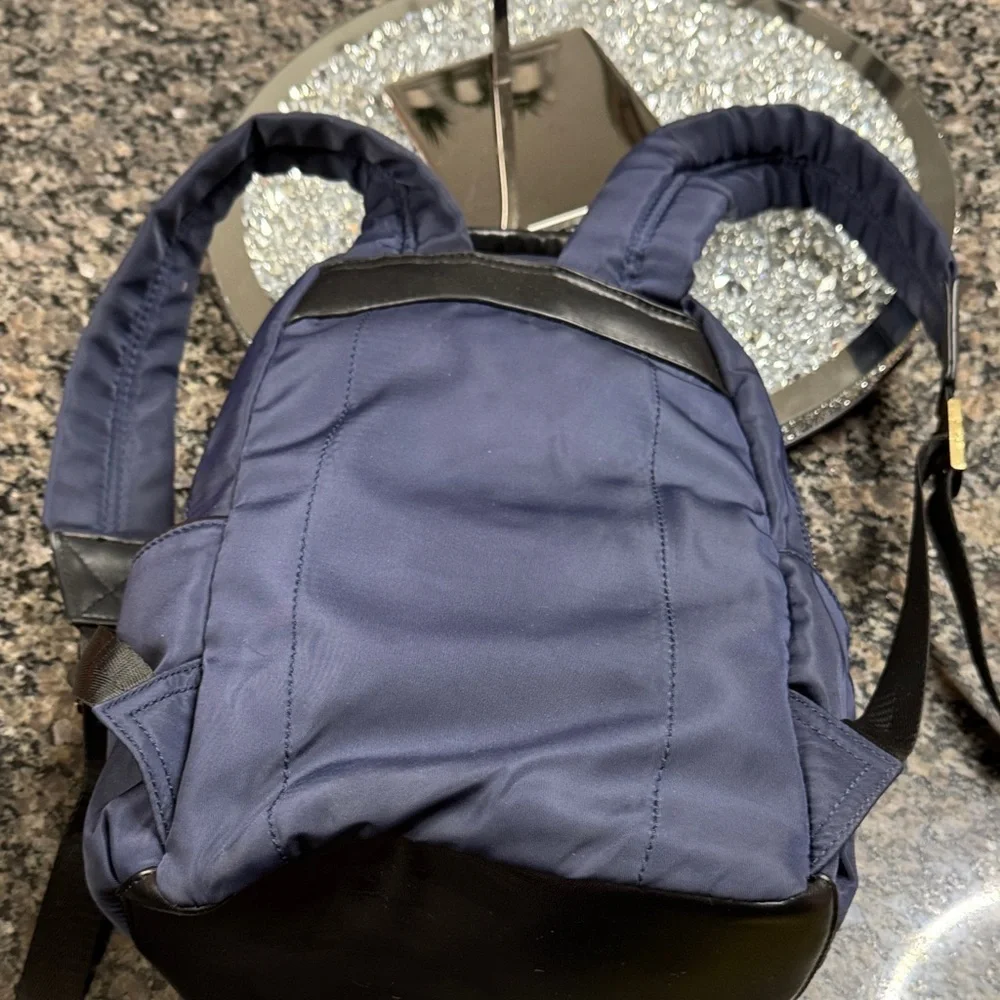 Ellen Tracy Navy Nylon Backpack with Gold Hardware EUC